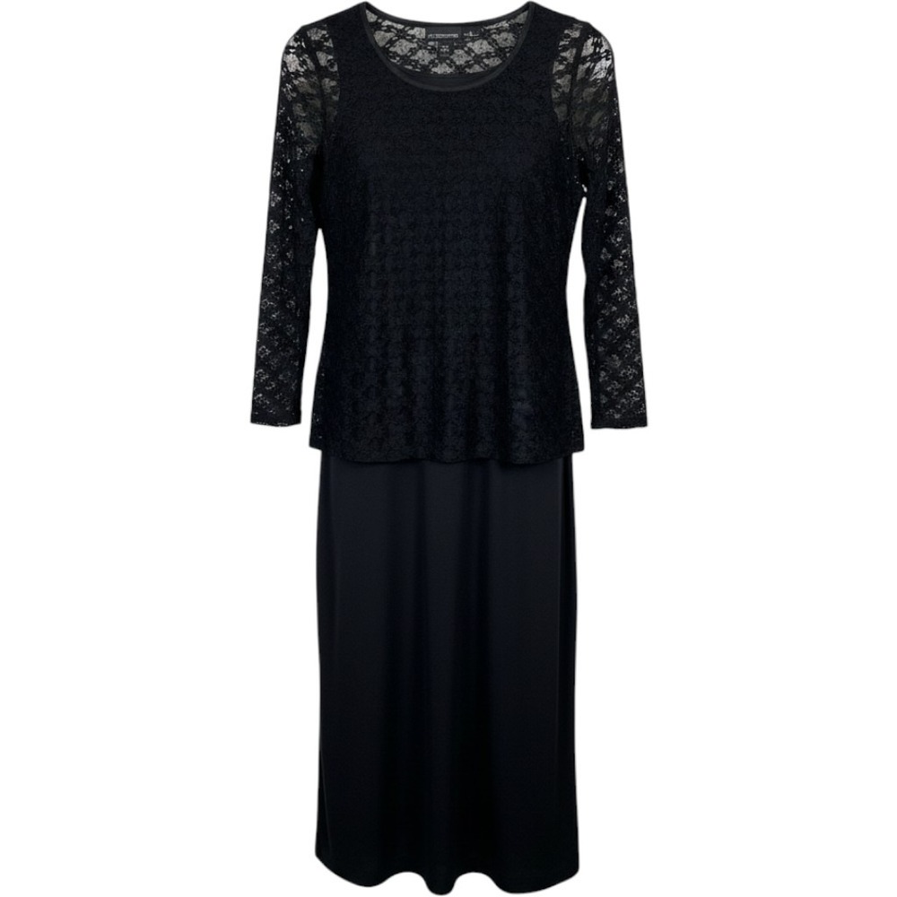 Liz Claiborne Black 2 Piece Dress Set Lace Overlay Top Liquid Knits II NWT M